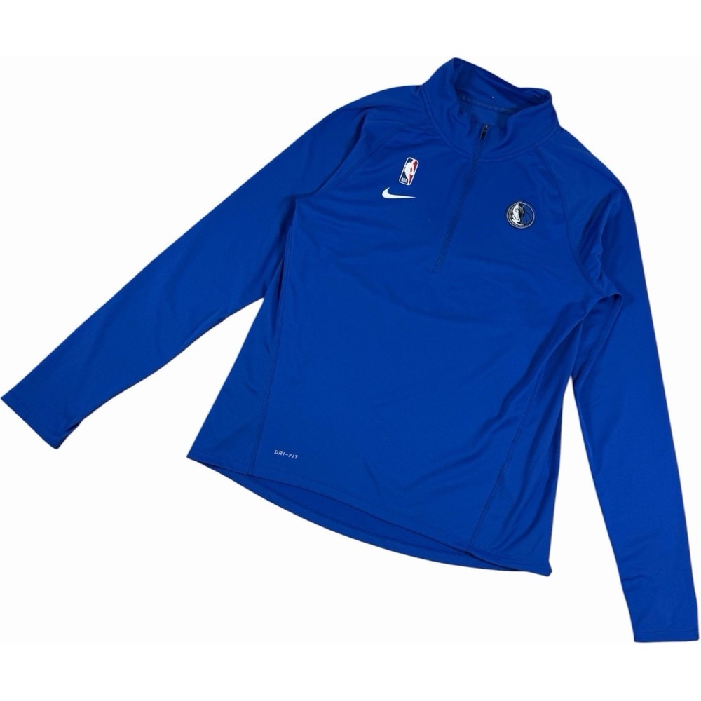 Nike‎ Womens Large Dallas Mavericks Dri-FIT 1/4 Zip Performance Pullover Blue L